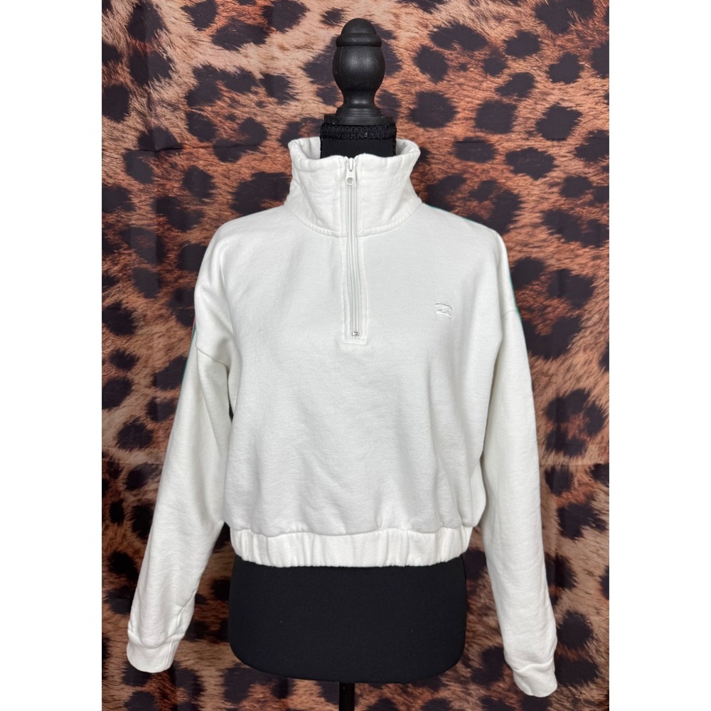 Billabong So Much Aloha White Quarter Zip Striped Sleeve Cropped Sweatshirt